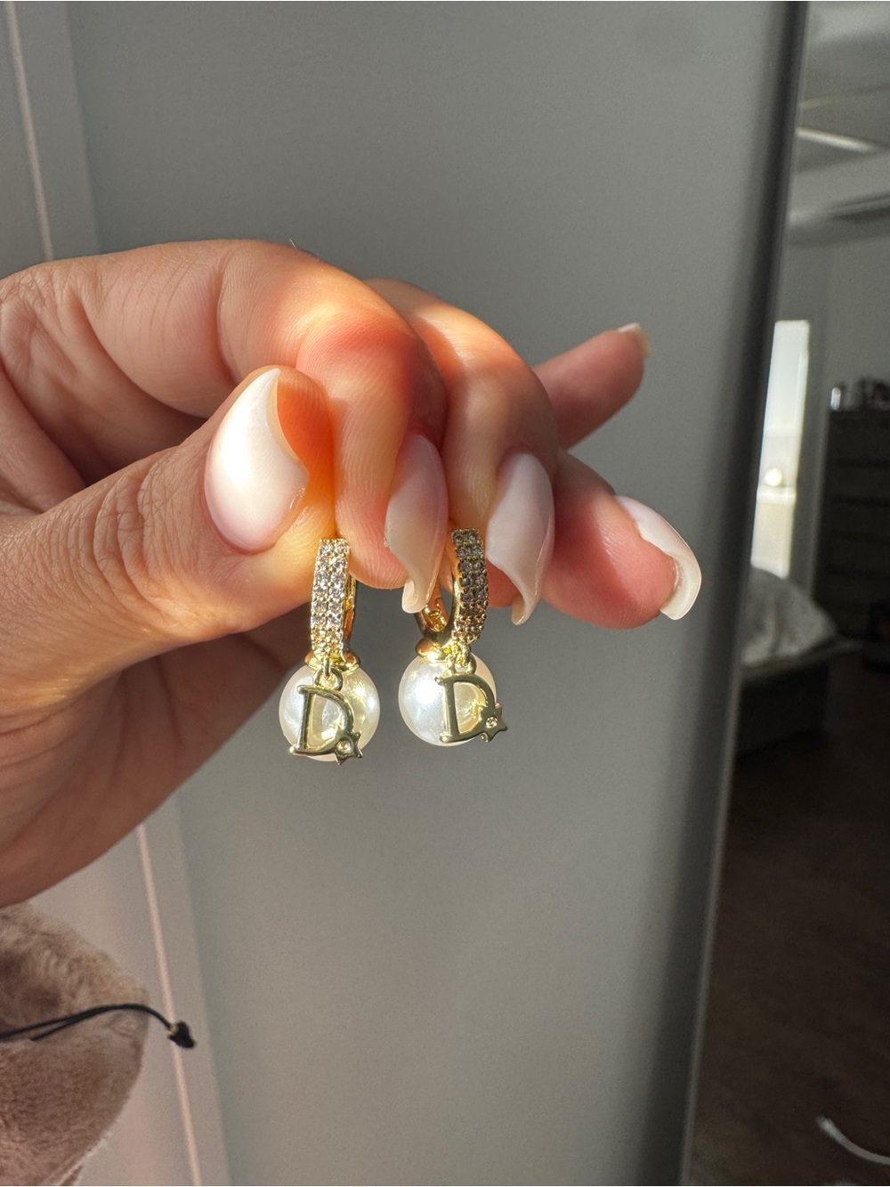 Gold Pearl Hoop Earrings